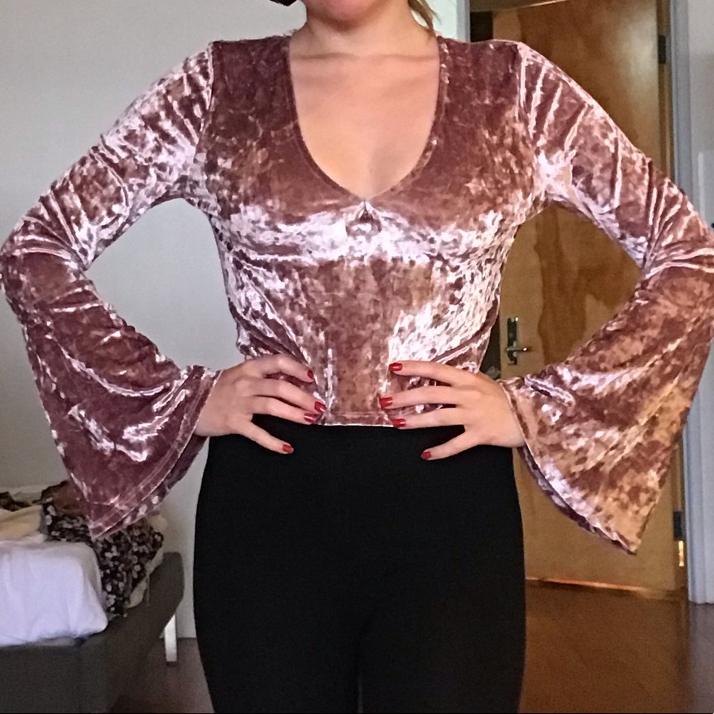 Pink Velvet Bell Sleeve Top